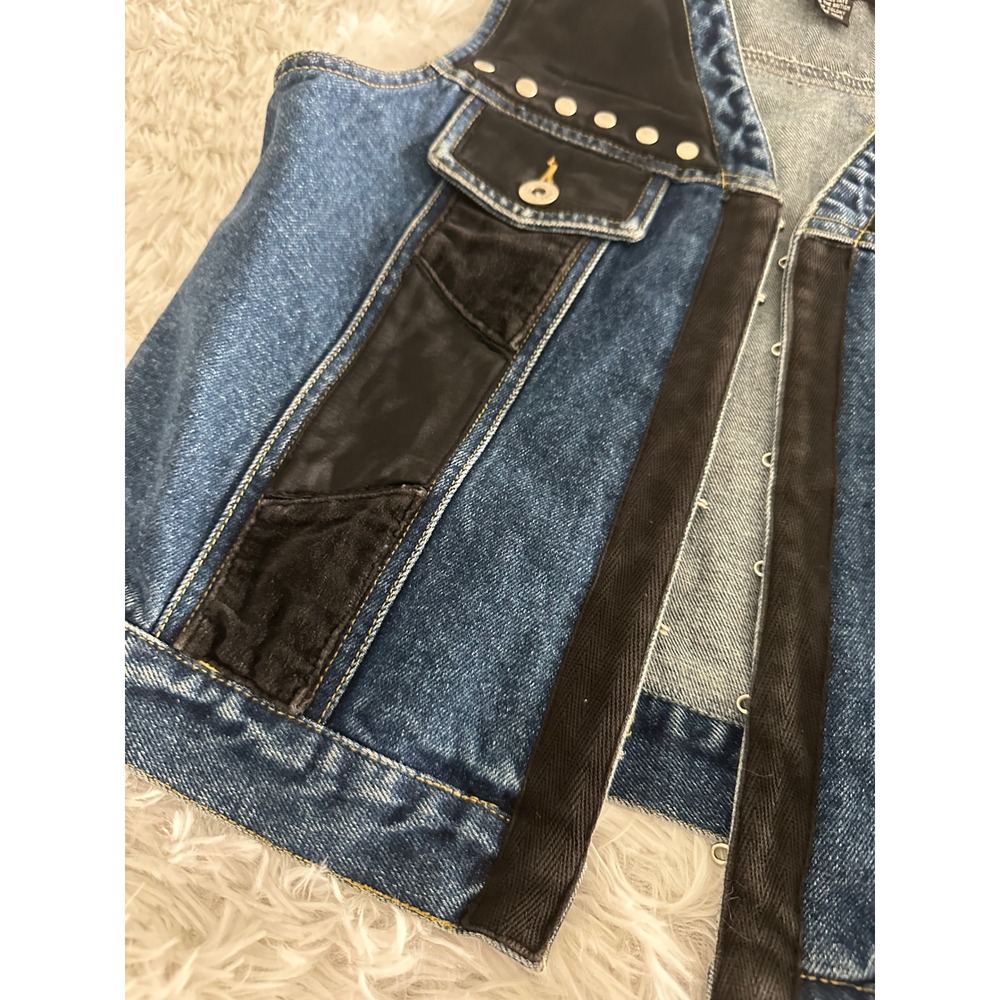 Street Wear Carole Little Denim Studded Vintage Vest sz L Large - Picture 4 of 7